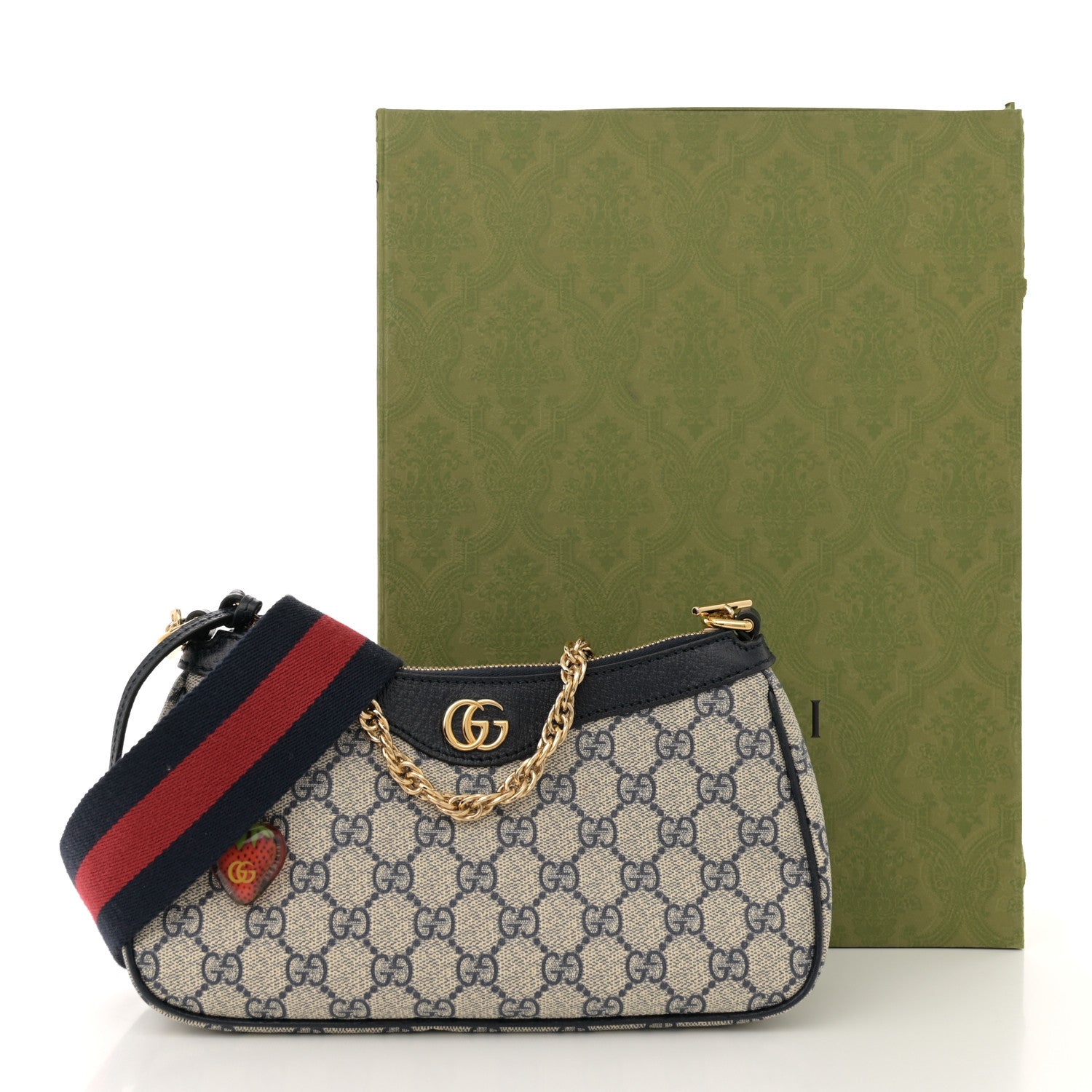 Gucci GG Supreme Monogram Textured Dollar Calfskin Web Small Ophidia GG Handbag Beige Blue 11 of 11