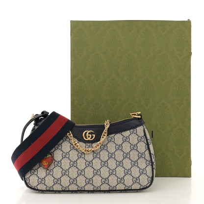 Gucci GG Supreme Monogram Textured Dollar Calfskin Web Small Ophidia GG Handbag Beige Blue 11 of 11