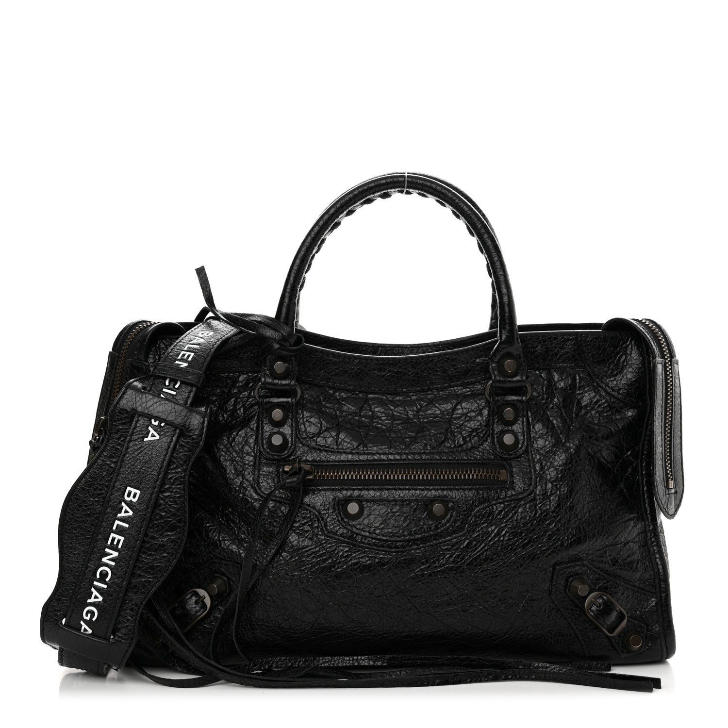 Balenciaga Agneau Classic Hardware S City Logo Strap Black White 1 of 14
