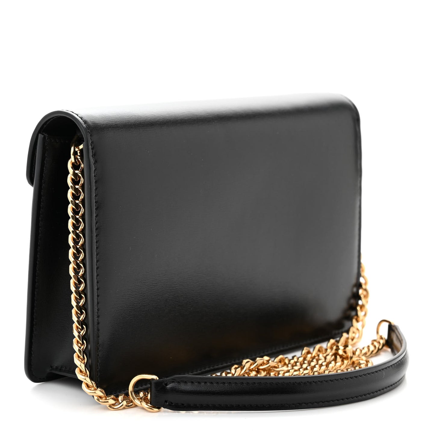 Shiny Calfskin Triomphe Margo Wallet on Chain Black