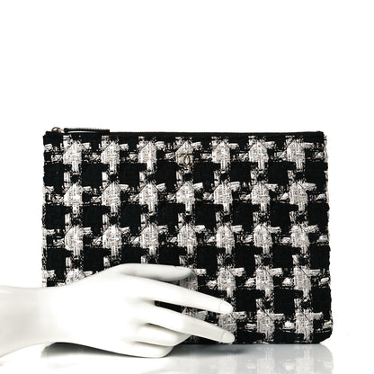 Chanel Tweed Quilted Medium Cosmetic Pouch Black Ecru White 8 of 8