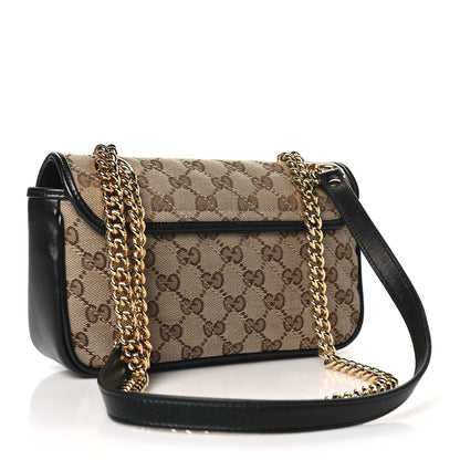 Gucci Monogram Matelasse Diagonal Mini GG Marmont Shoulder Bag Beige Black 3 of 11