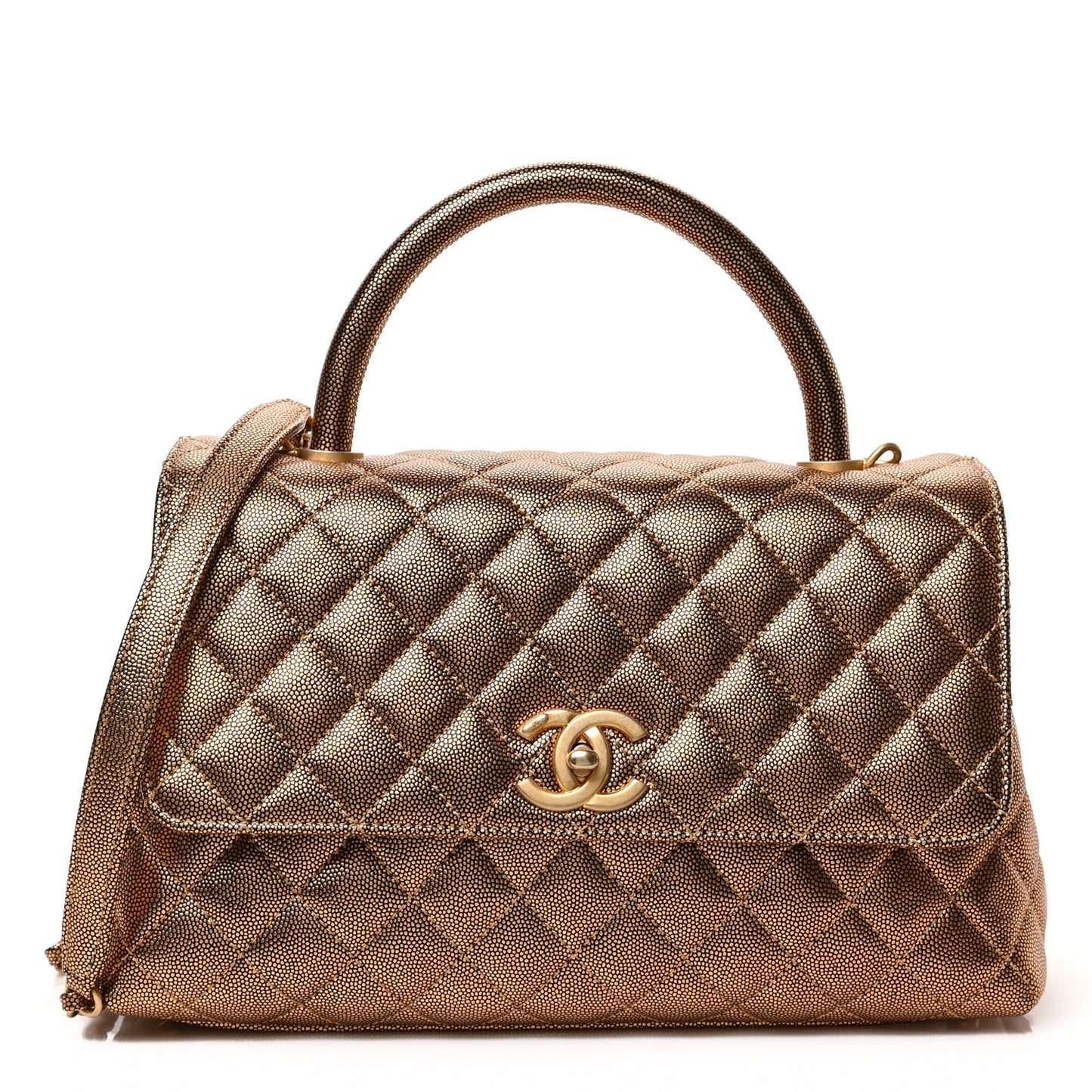 Metallic Caviar Quilted Small Coco Handle Flap Bronze