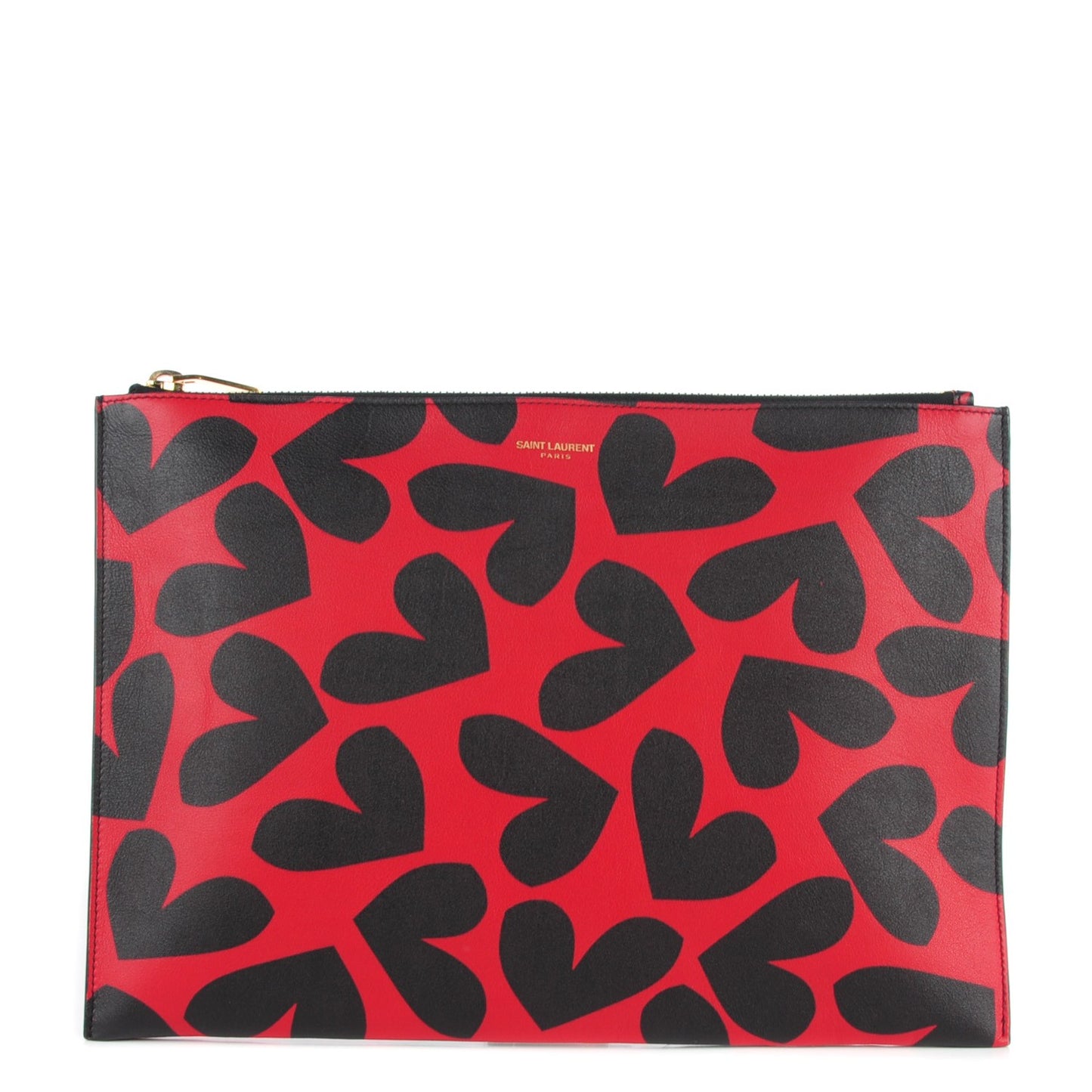 Calfskin Zipped Heart Clutch Red Black