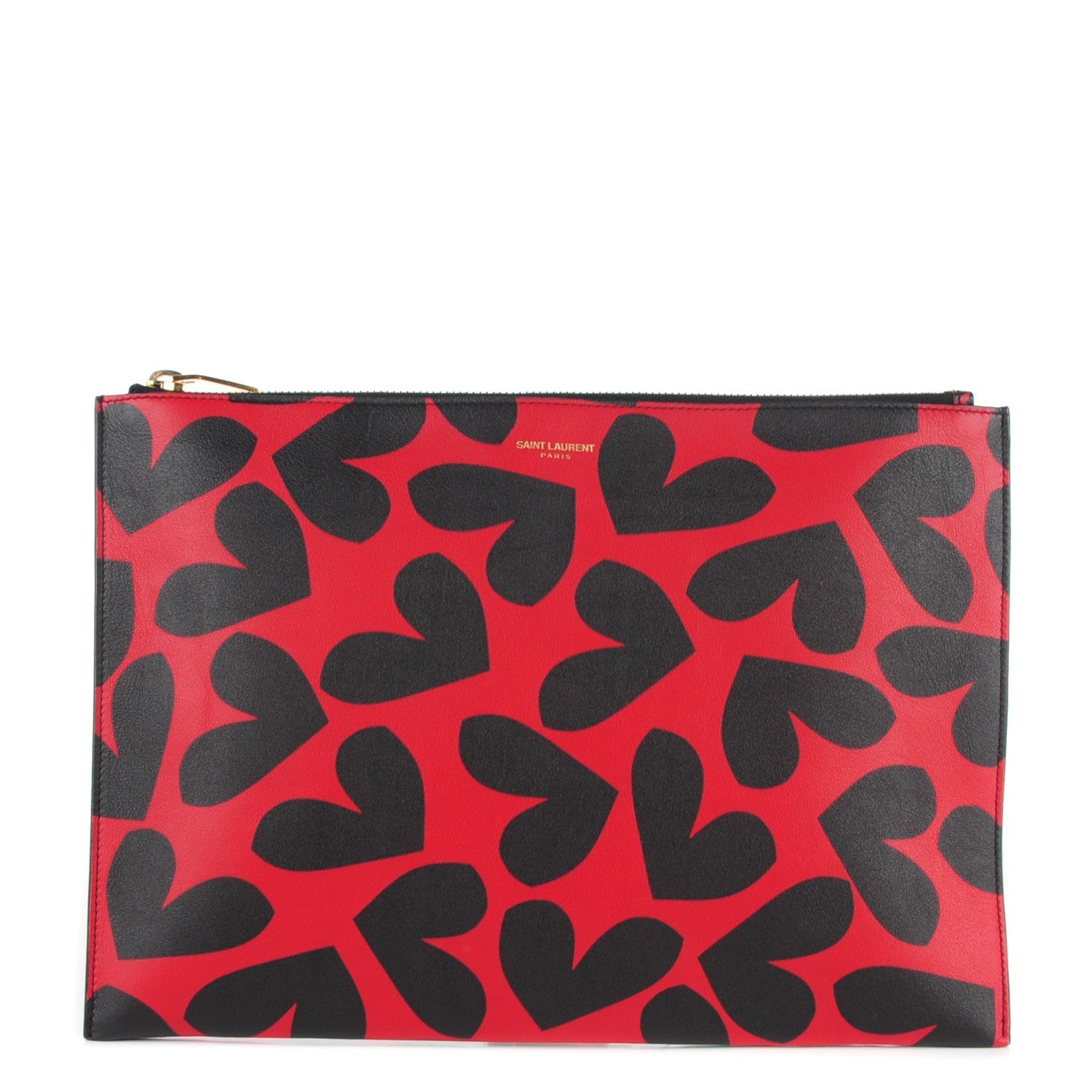 Saint Laurent Calfskin Zipped Heart Clutch Red Black 1 of 7