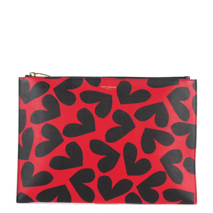 Saint Laurent Calfskin Zipped Heart Clutch Red Black 1 of 7