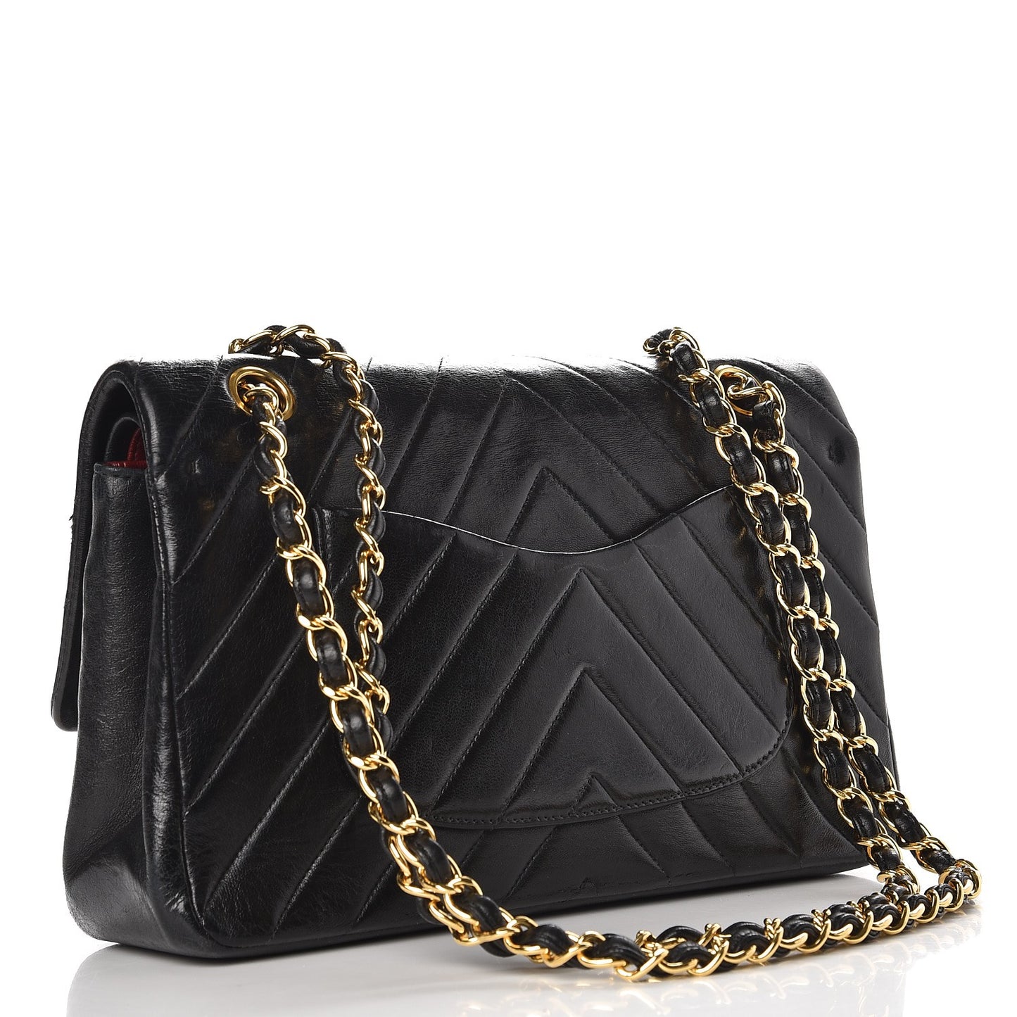 Lambskin Chevron Quilted Medium Double Flap Black