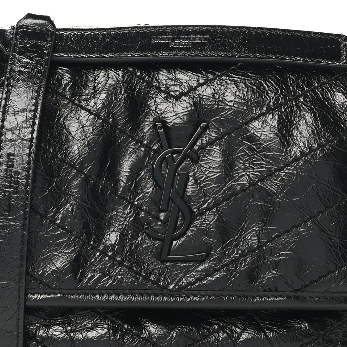 Crinkled Calfskin Matelasse Monogram Baby Niki Chain Satchel Black