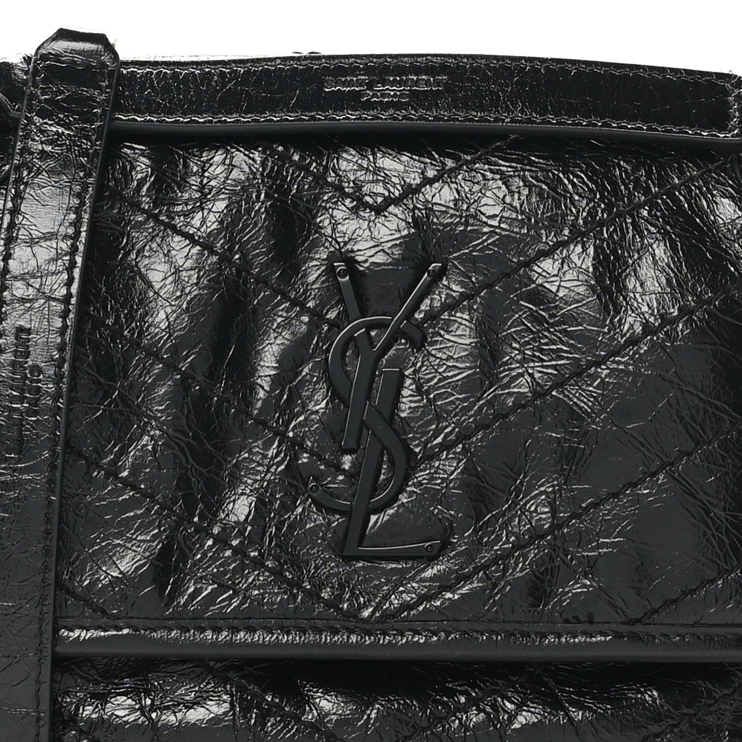 Saint Laurent Crinkled Calfskin Matelasse Monogram Baby Niki Chain Satchel Black 8 of 10