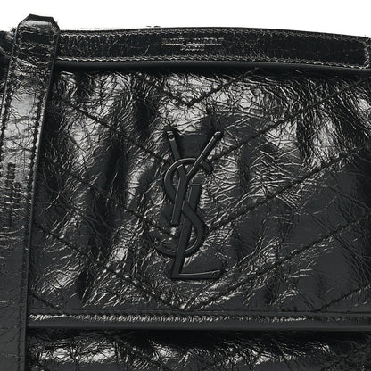 Saint Laurent Crinkled Calfskin Matelasse Monogram Baby Niki Chain Satchel Black 8 of 10