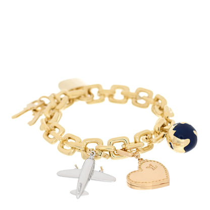 Louis Vuitton 18K Yellow White Gold Diamond Enamel Padlock Charm Bracelet 1 of 7