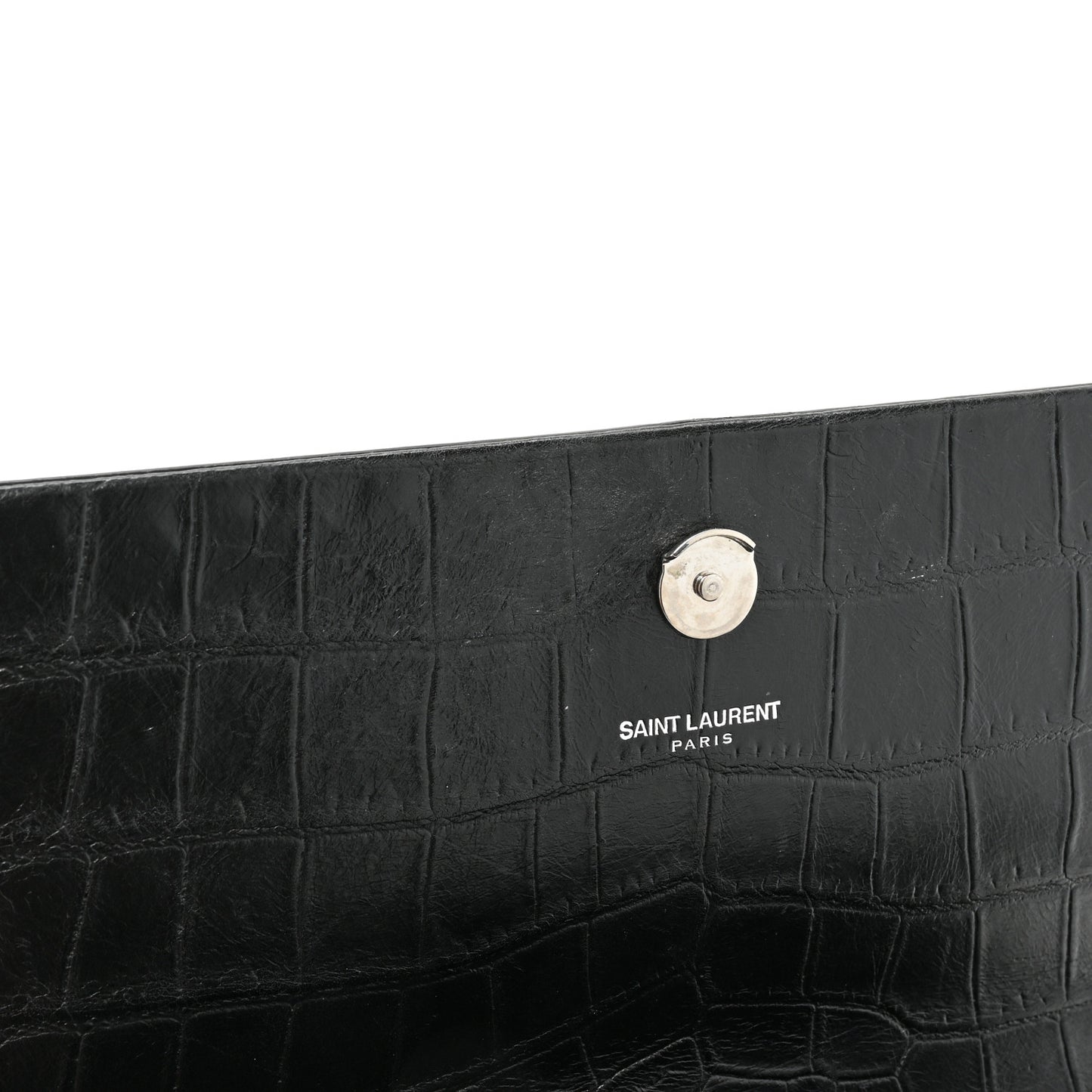 Calfskin Crocodile Embossed Medium Classic Monogram Kate Tassel Satchel Black