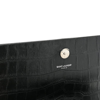 Saint Laurent Calfskin Crocodile Embossed Medium Classic Monogram Kate Tassel Satchel Black 9 of 17
