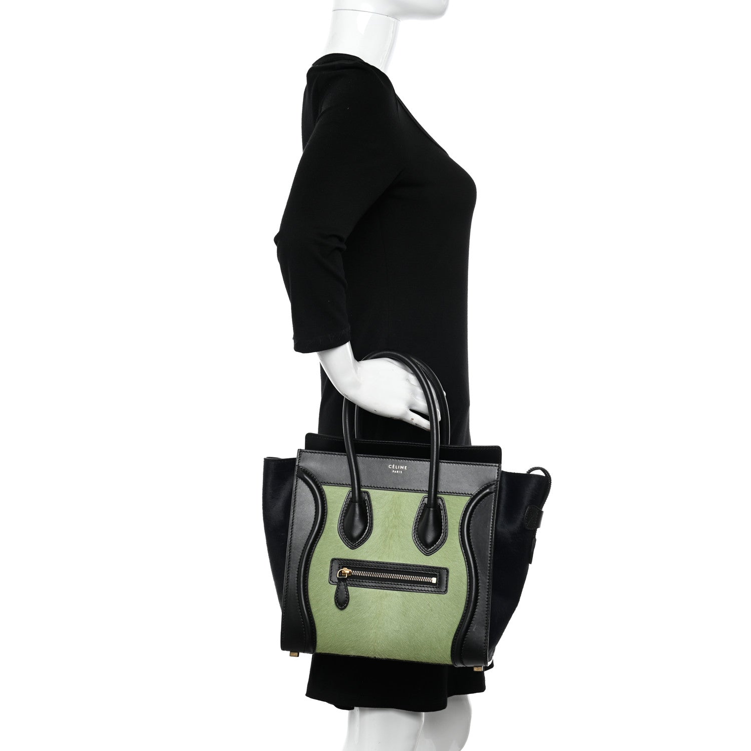 Celine Pony Hair Smooth Calfskin Micro Tri-Color Luggage Pistachio Black 2 of 12
