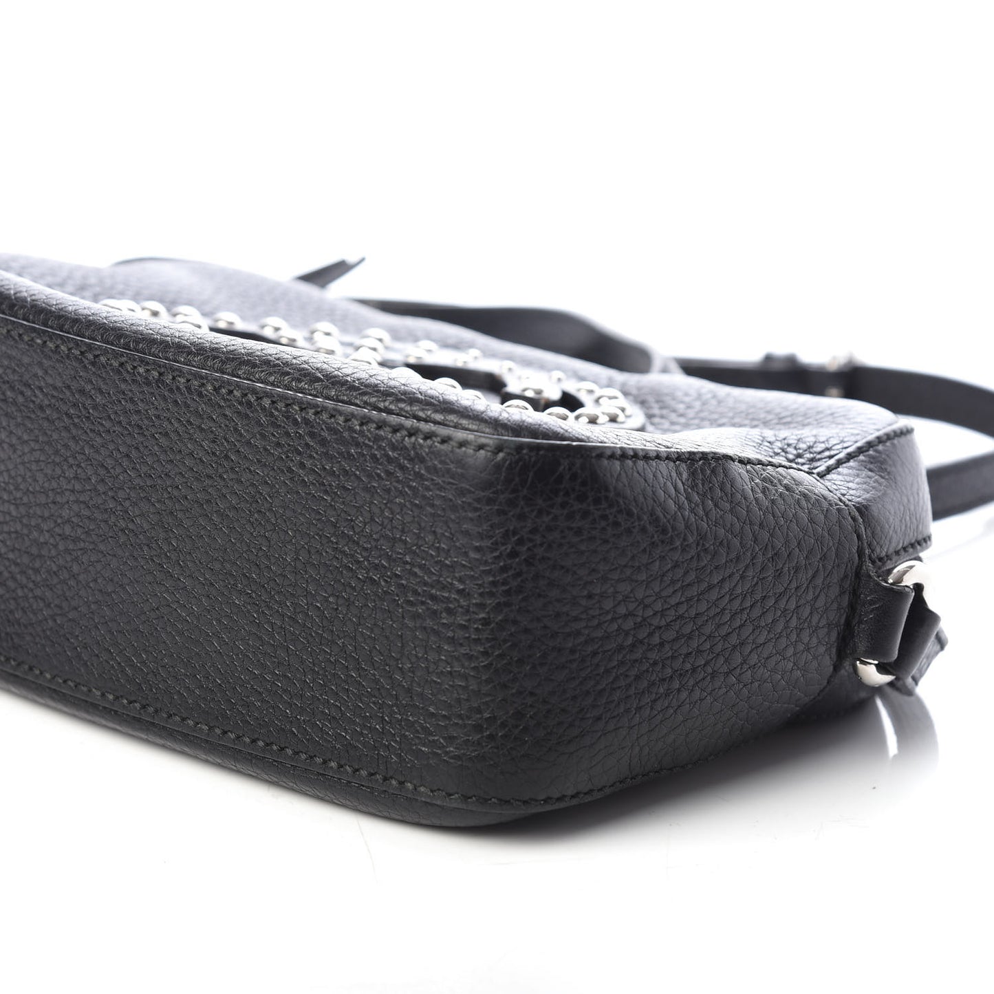 Pebbled Calfskin Studded Small Soho Disco Bag Black