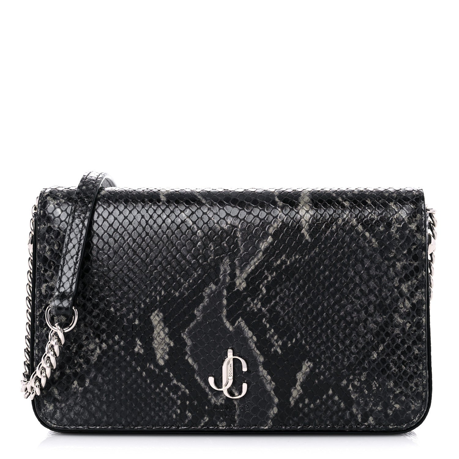 Jimmy Choo Elaphe Snakeskin Printed Wallet on Chain Anthracite 1 of 9