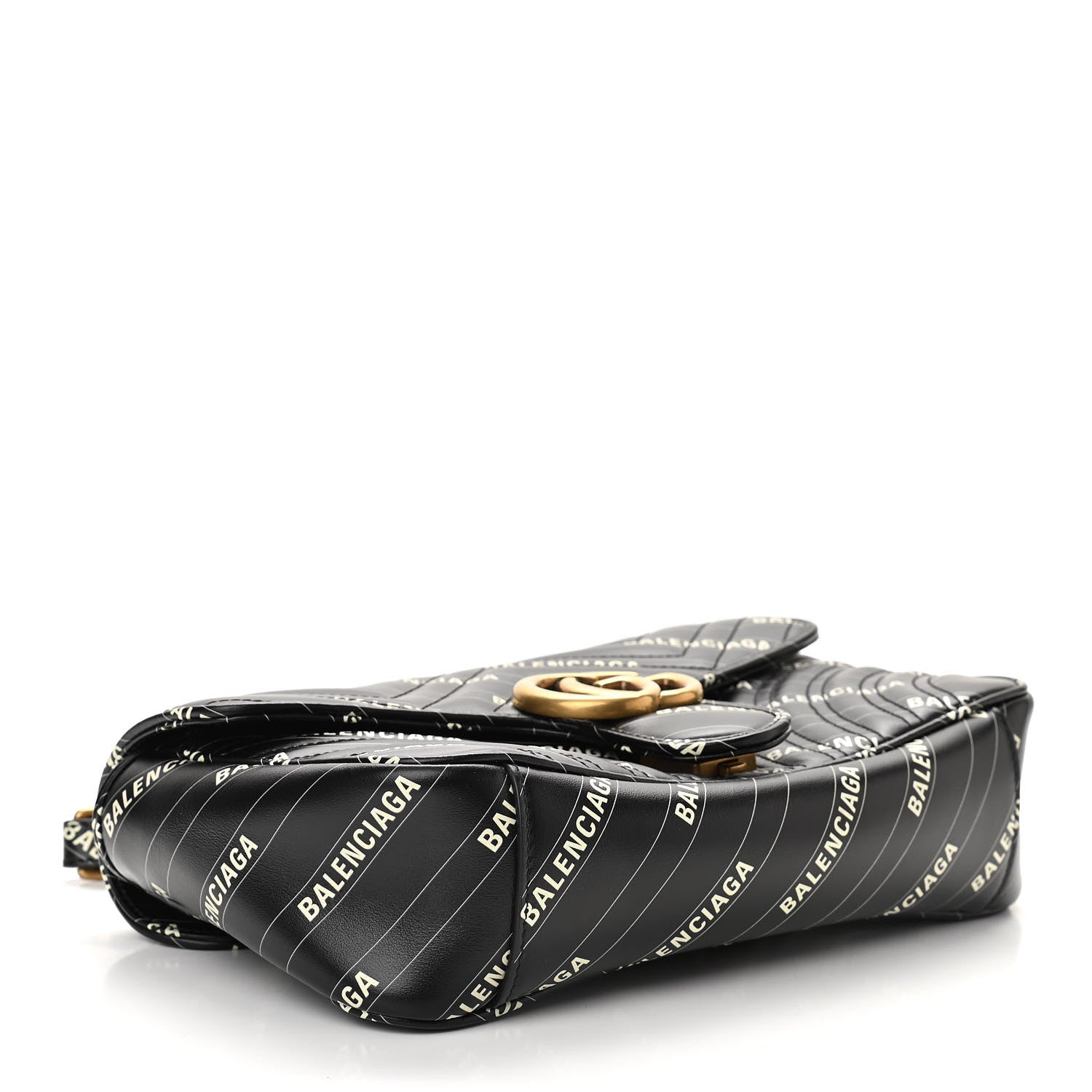 Gucci X BALENCIAGA Calfskin Matelasse Logo Print Small GG Marmont Shoulder Bag Black 4 of 10