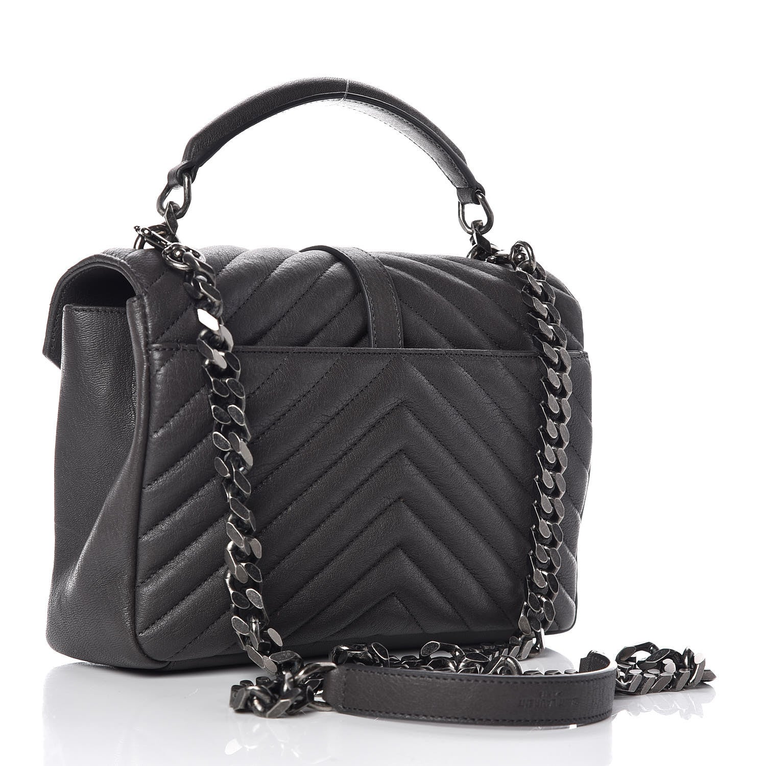 Saint Laurent Sheepskin Matelasse Chevron Monogram Medium College Bag Light Coal 3 of 10