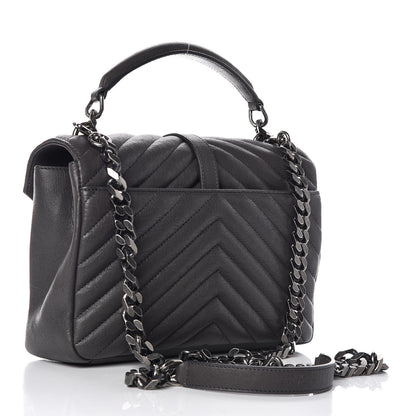 Saint Laurent Sheepskin Matelasse Chevron Monogram Medium College Bag Light Coal 3 of 10