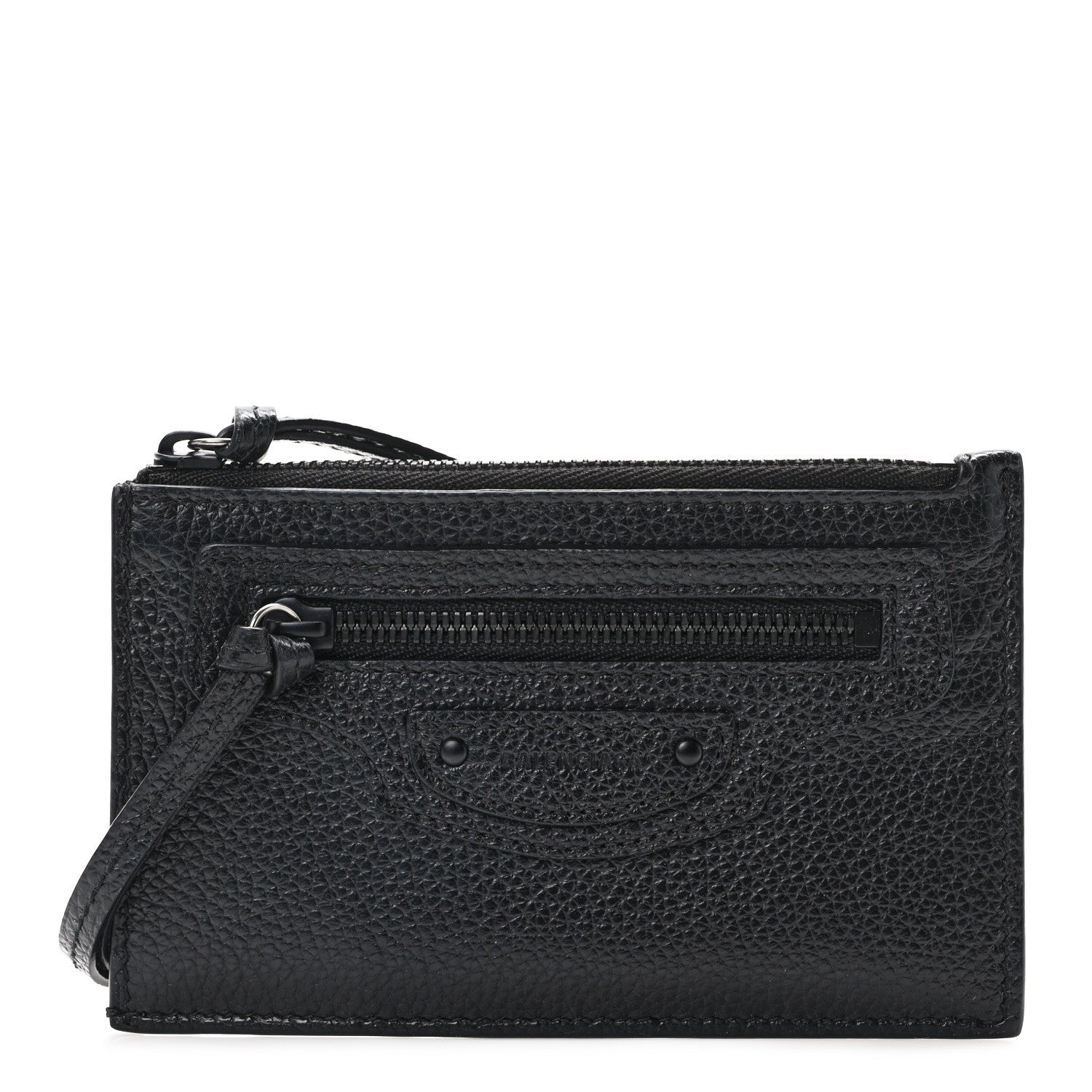 Balenciaga Grained Calfskin Monochrome Neo Classic Brass Hardware Long Coin Case Card Holder Black 1 of 8