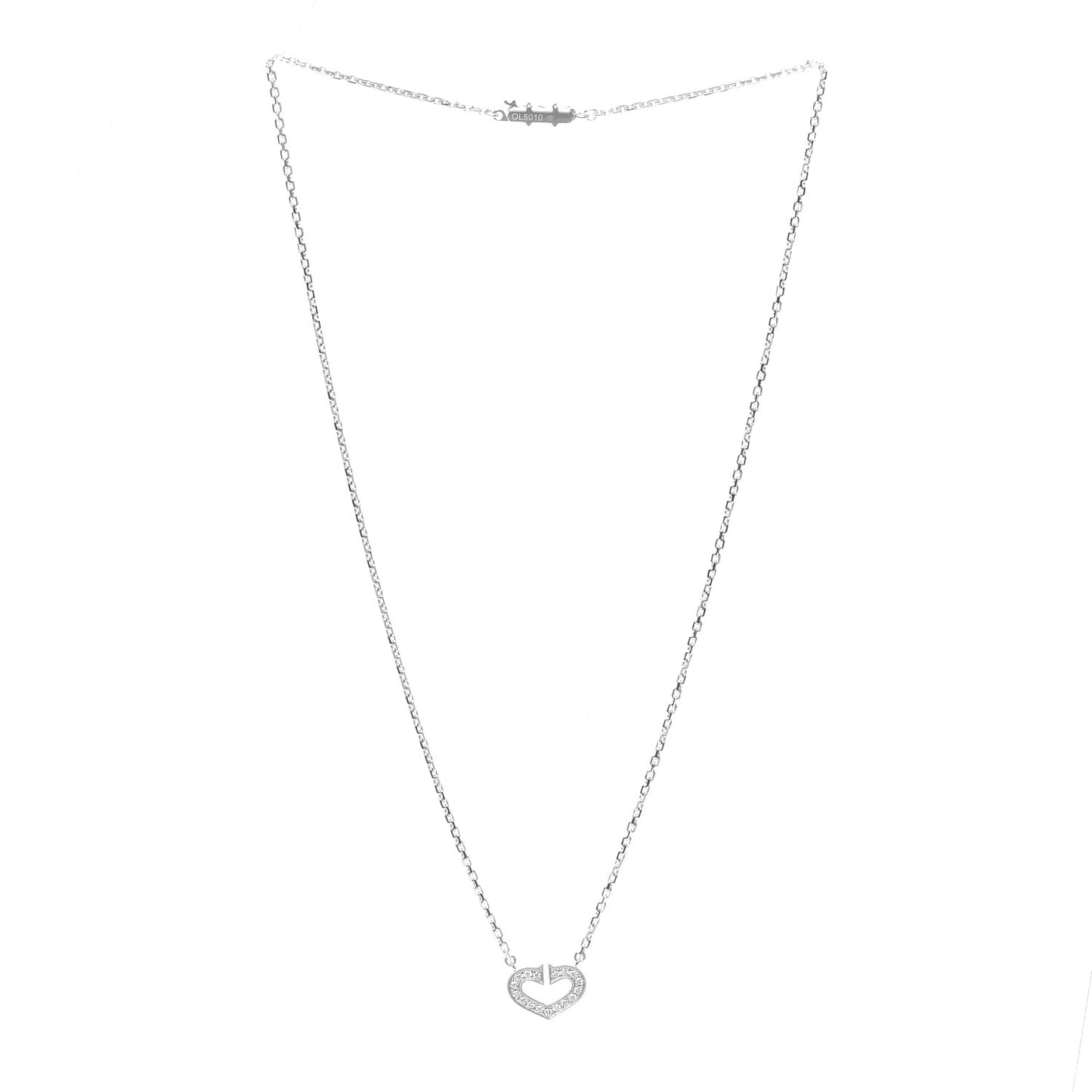 18K White Gold Diamond Small Hearts and Symbols Pendant Necklace