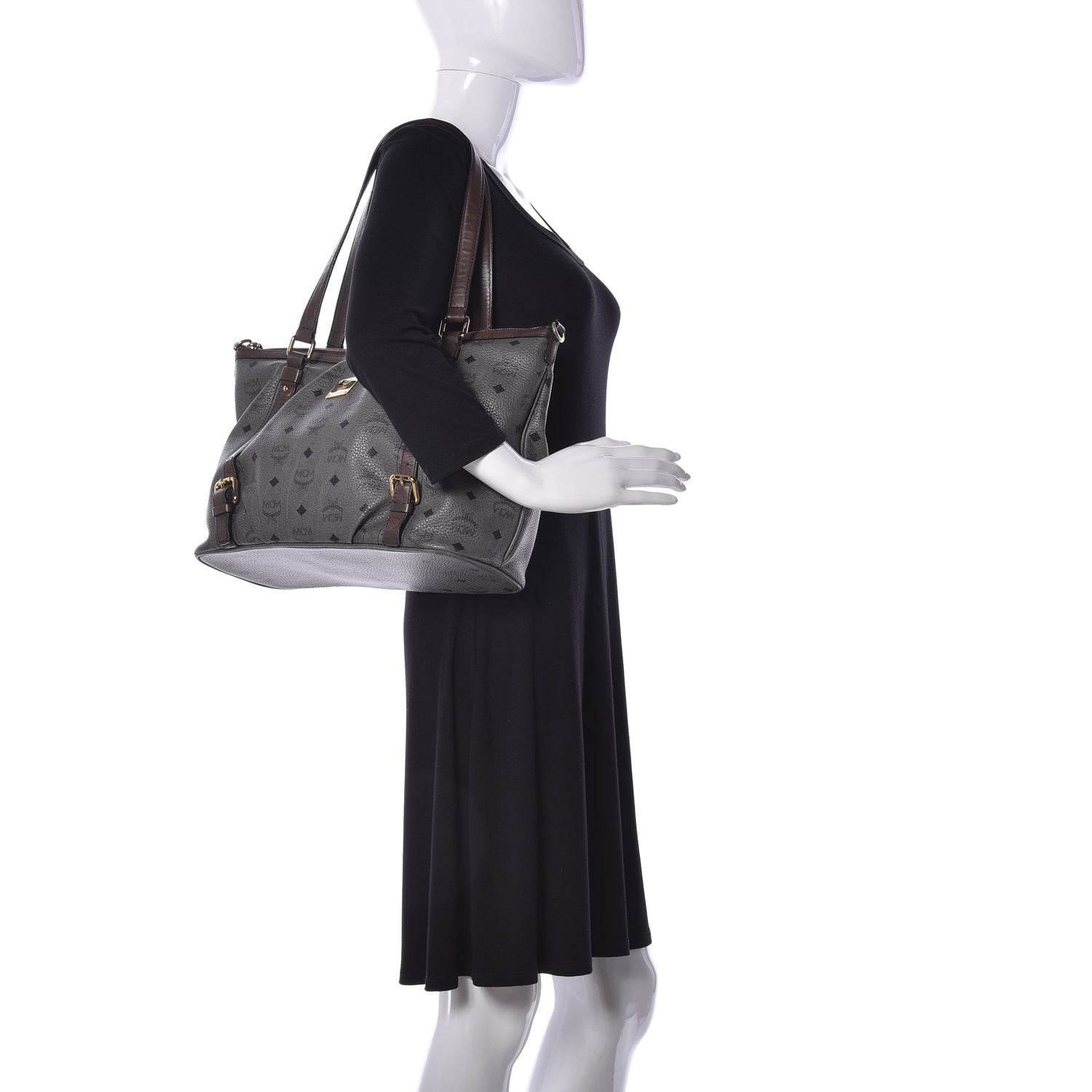 MCM Visetos Medium Essentials Shopper Tote Phantom Grey 3 of 9