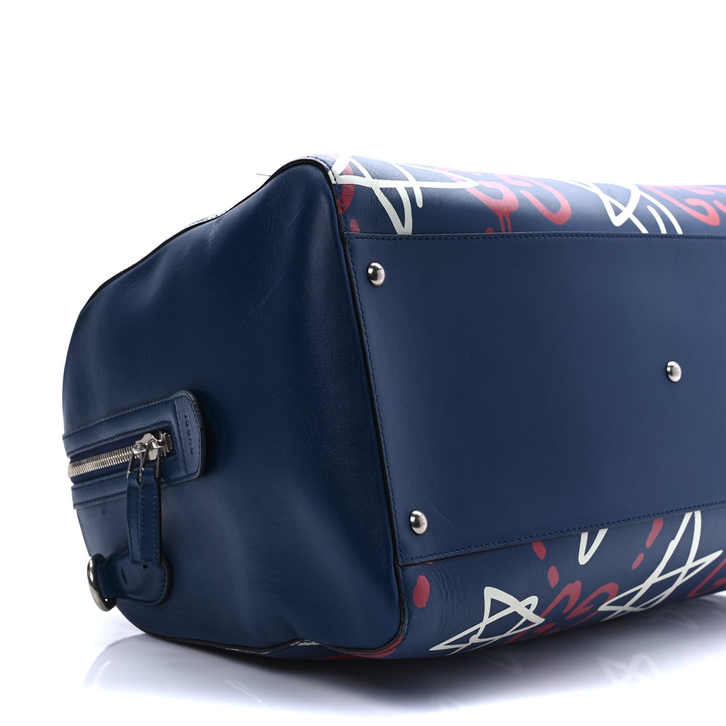 Calfskin GucciGhost Print Duffle Blue Agata Hibiscus Red