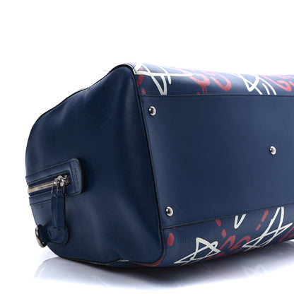 Gucci Calfskin GucciGhost Print Duffle Blue Agata Hibiscus Red 9 of 12