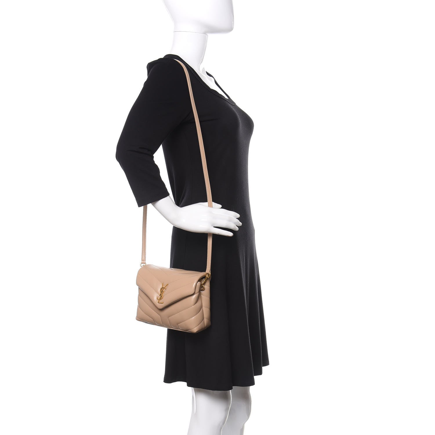 Saint Laurent Calfskin Y Quilted Monogram Toy Loulou Crossbody Bag Dark Beige 2 of 12