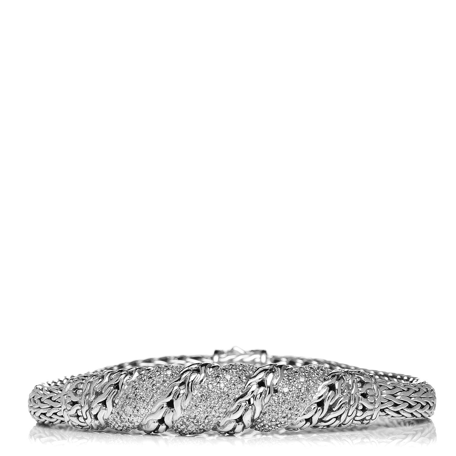 John Hardy Sterling Silver Diamond Swirl Chain Bracelet 1 of 7