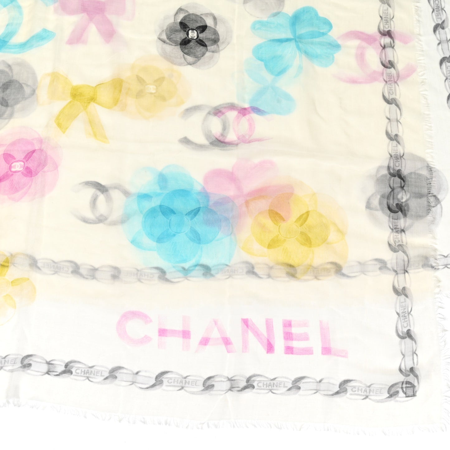 Cashmere CC Camellia Scarf Shawl Ivory Multicolor