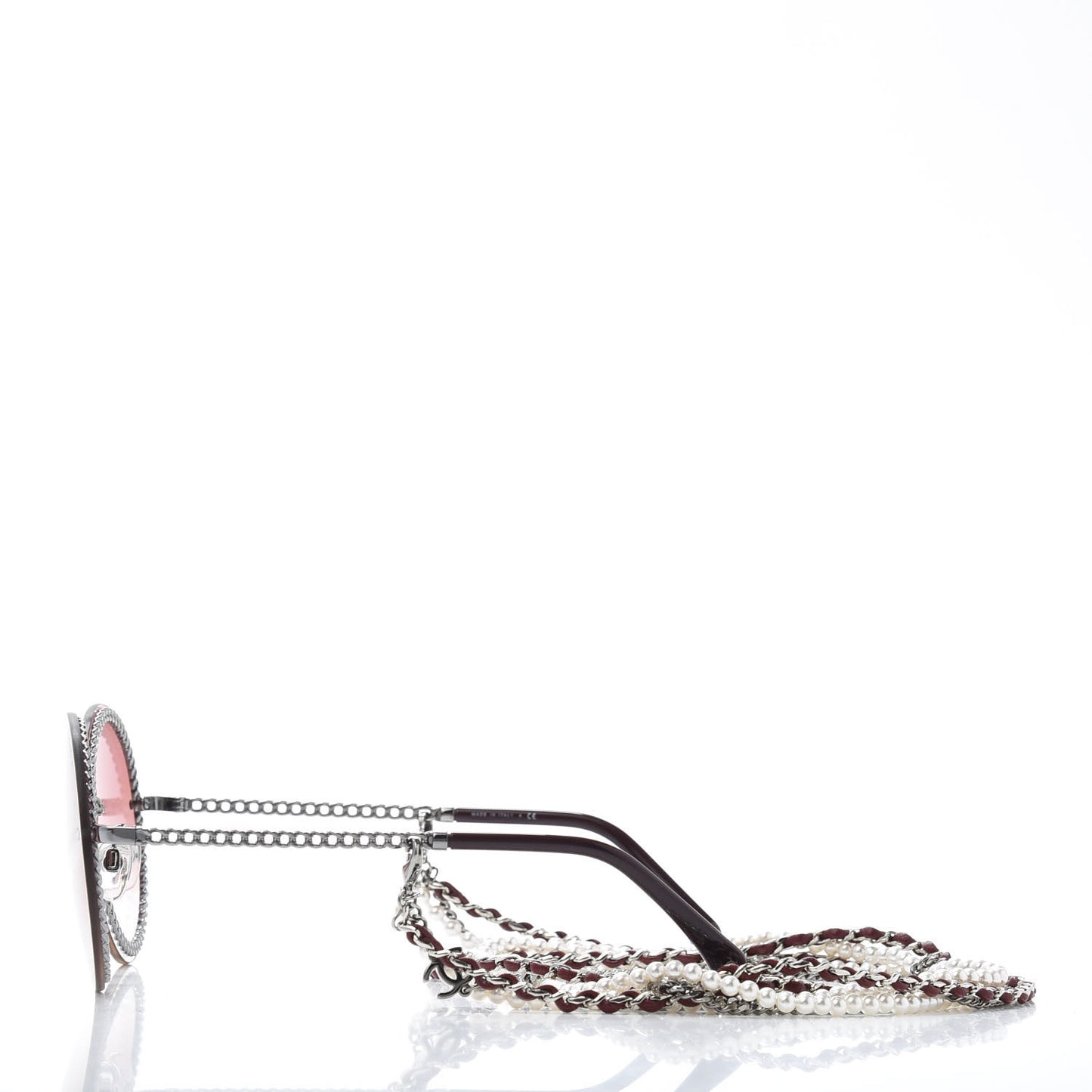 Round Removable Triple Hanging Chain Sunglasses 4245 Pink Silver