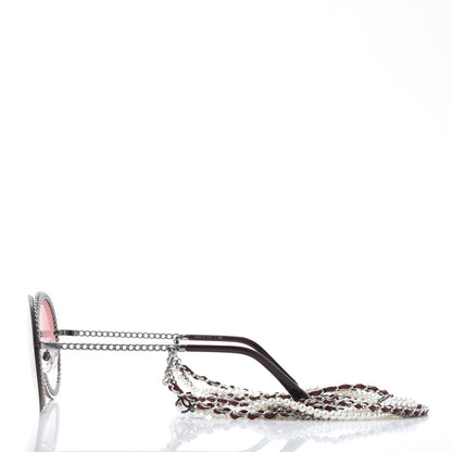 Chanel Round Removable Triple Hanging Chain Sunglasses 4245 Pink Silver 3 of 8