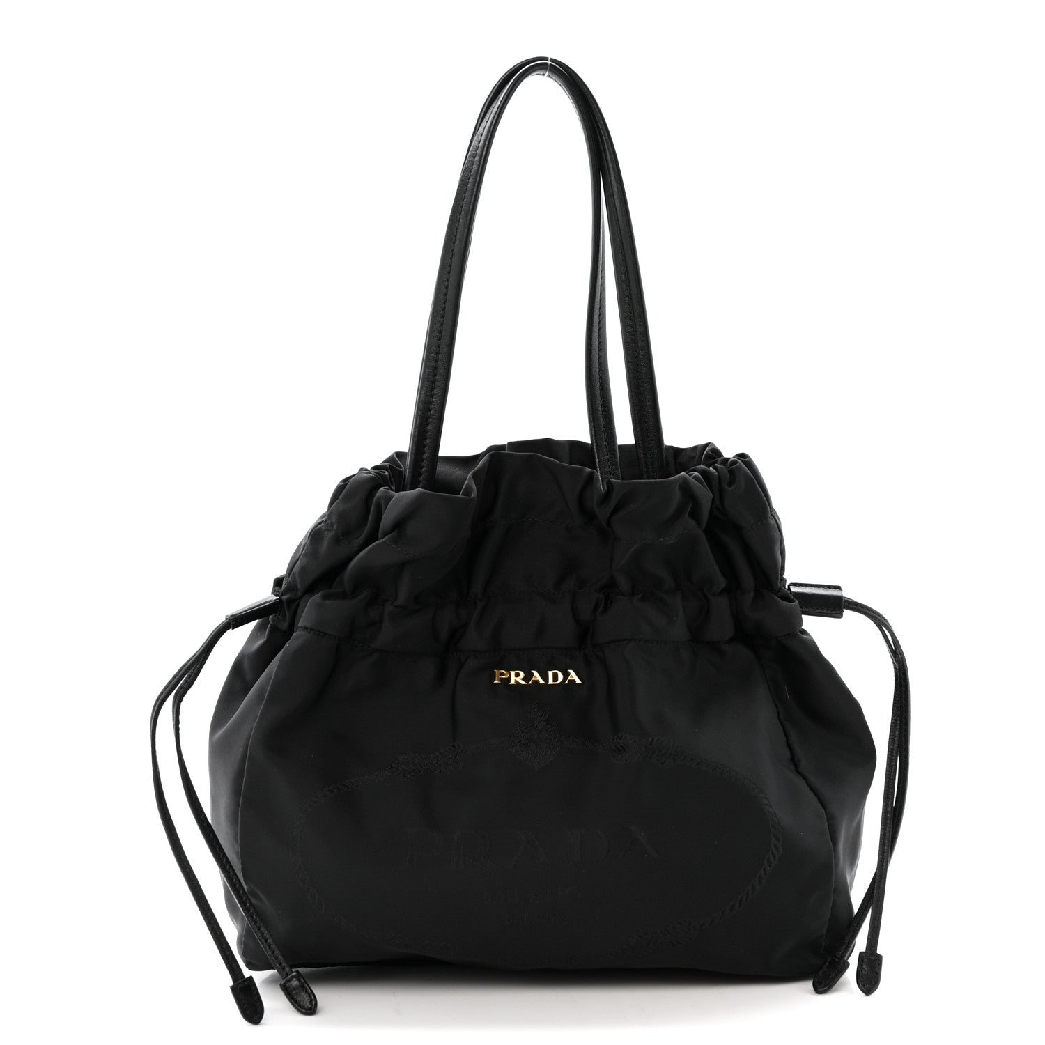 Prada Tessuto Nylon Jacquard Logo Drawstring Tote Black 1829542