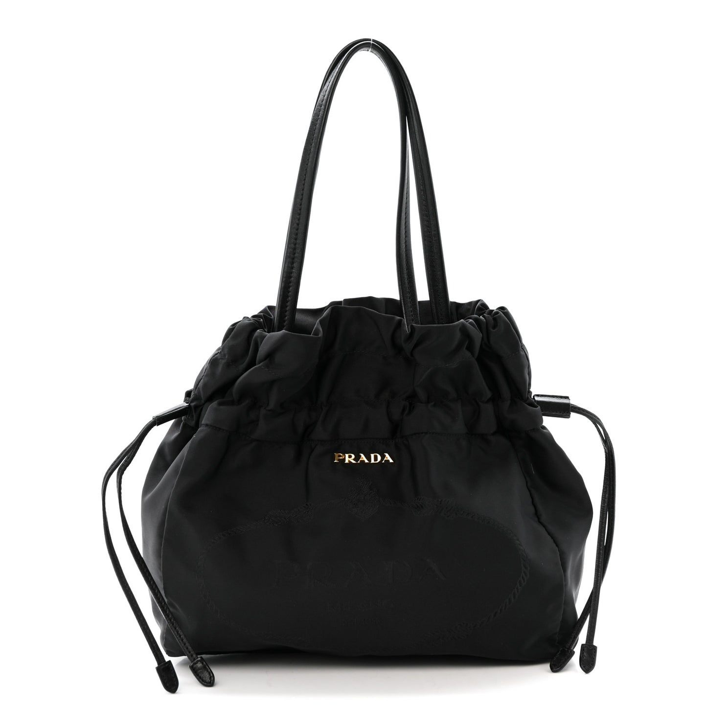 Tessuto Nylon Jacquard Logo Drawstring Tote Black