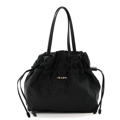 Prada Tessuto Nylon Jacquard Logo Drawstring Tote Black 1 of 9