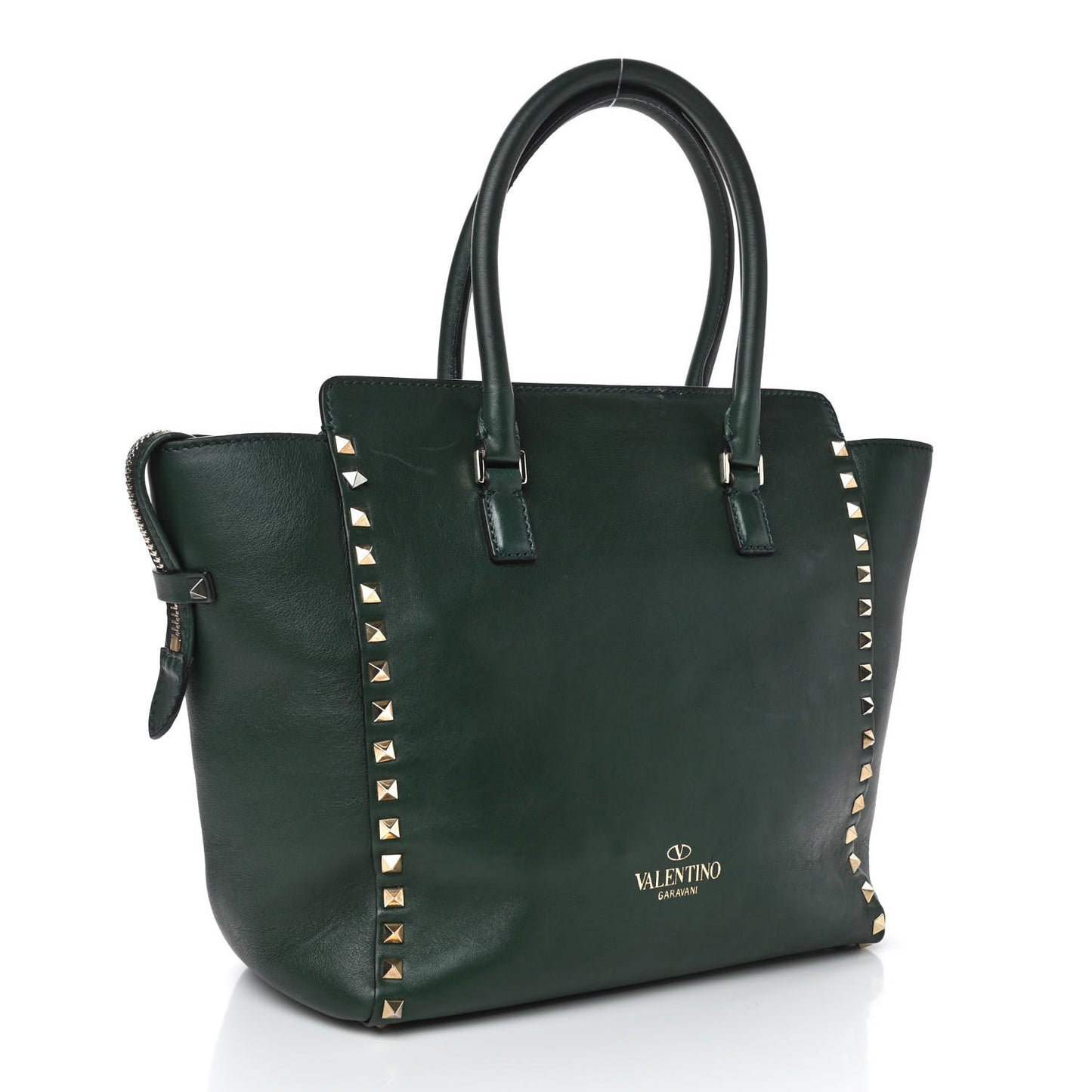 Vitello Rockstud Double Handle Tote Green