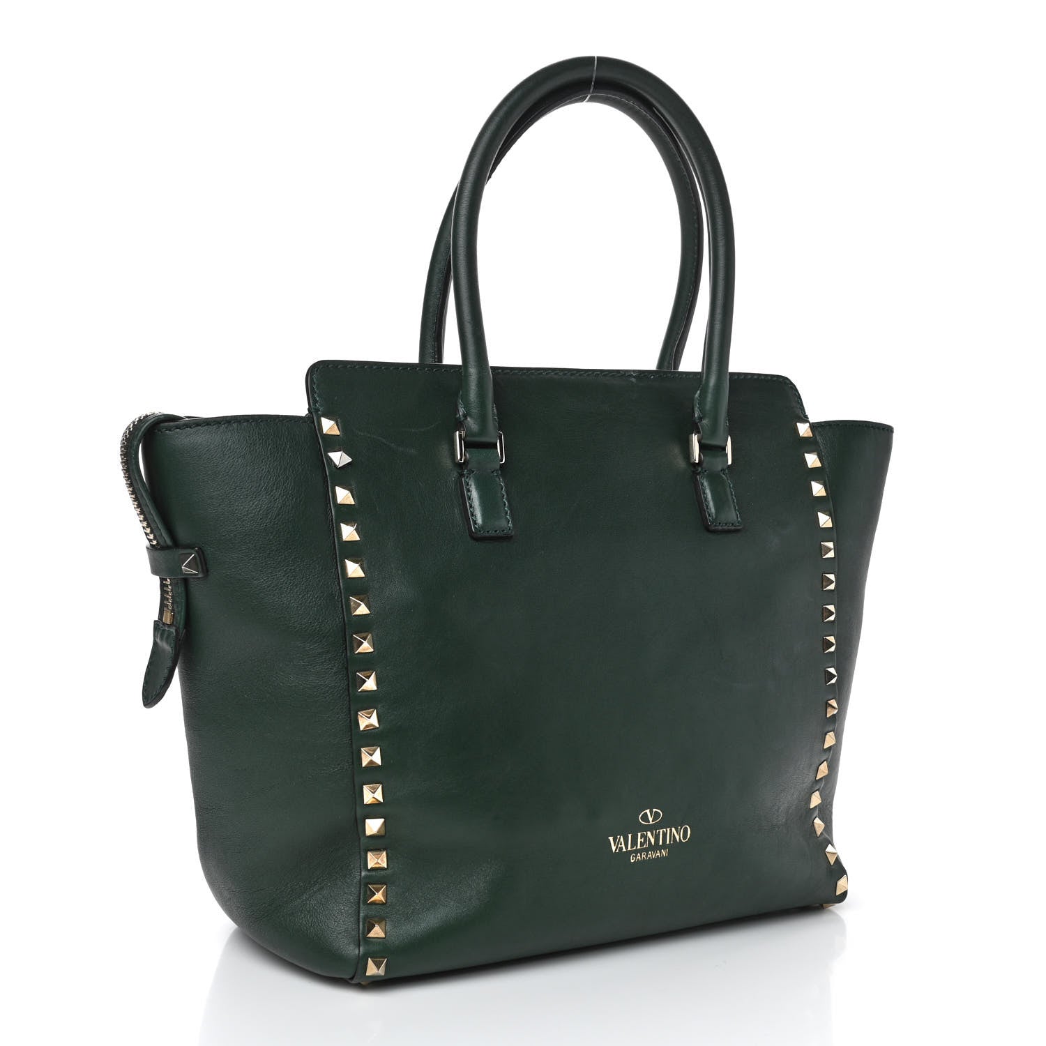 Valentino Garavani Vitello Rockstud Double Handle Tote Green 2 of 4