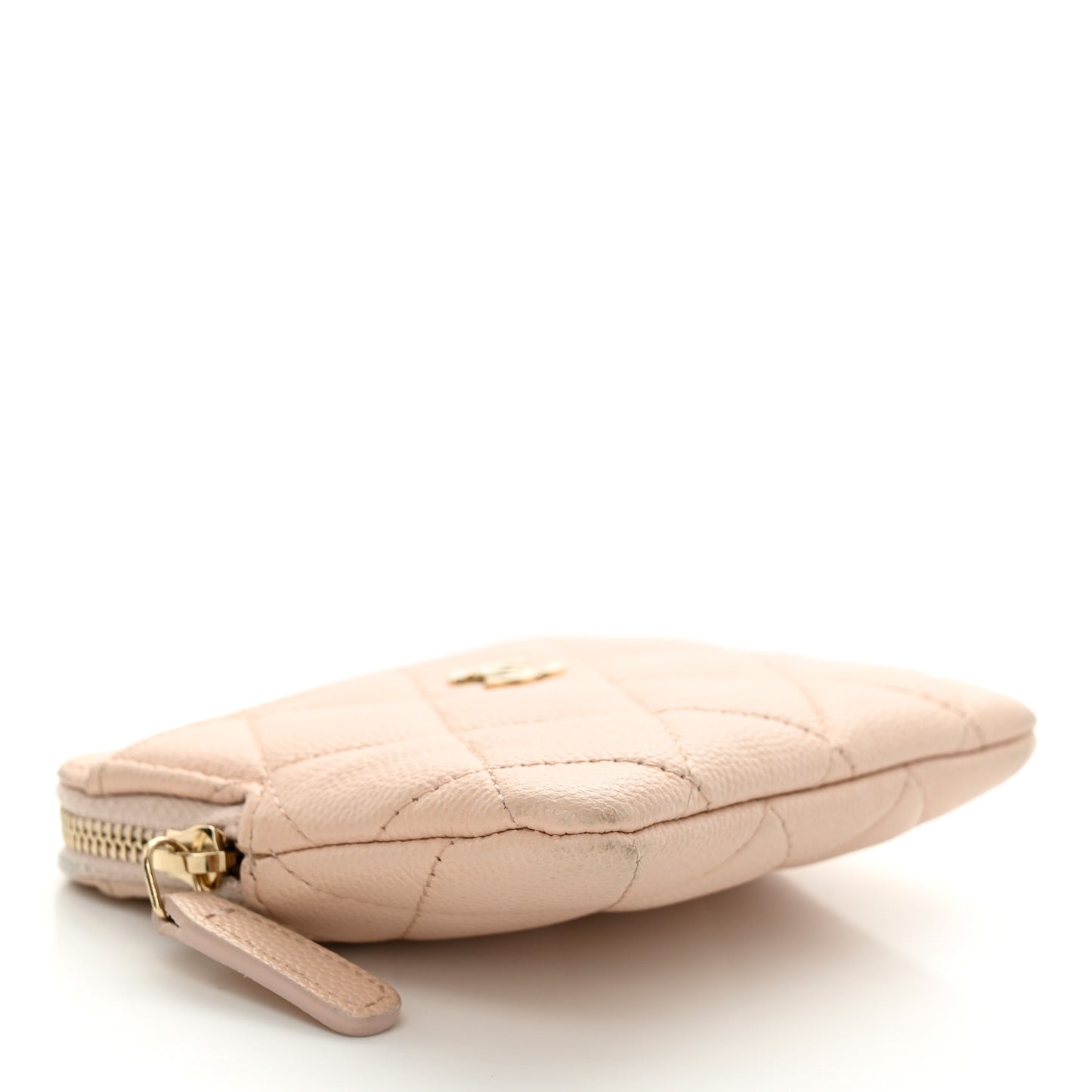 Caviar Quilted Zip Card Holder Wallet Light Beige