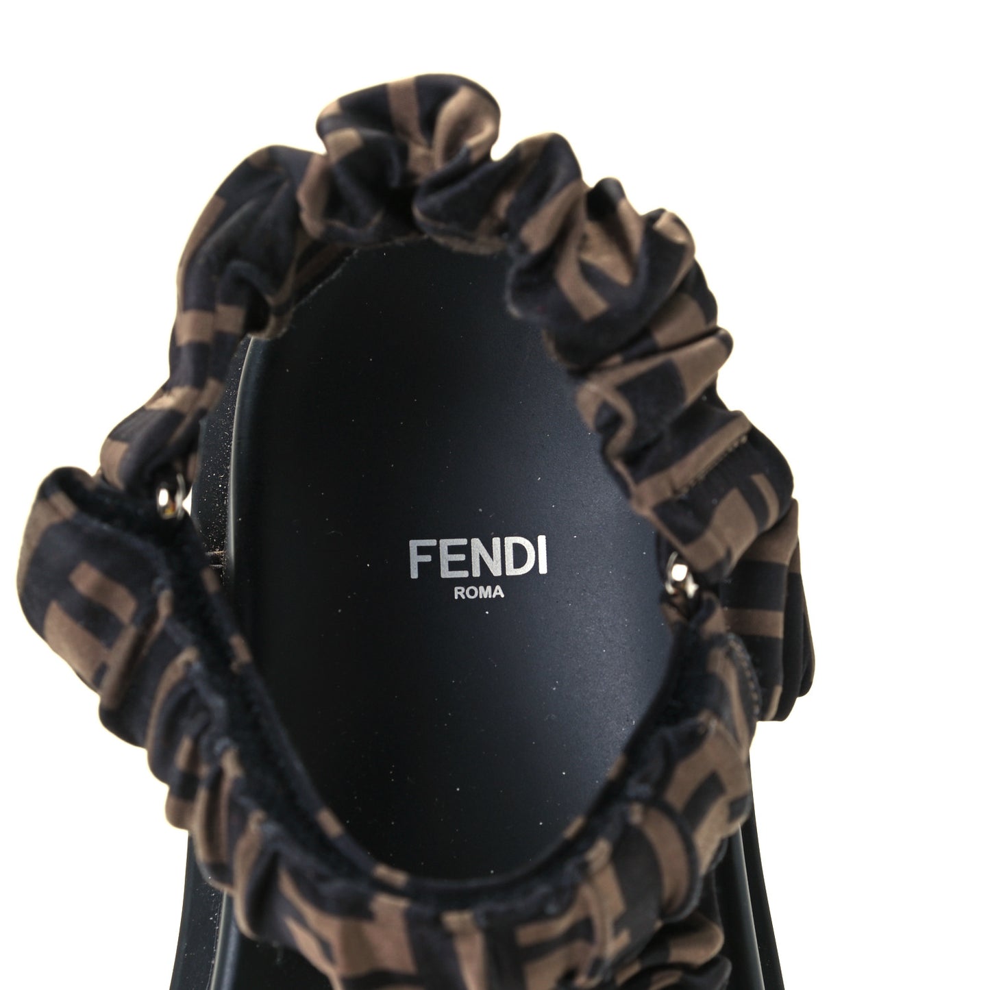 Satin FF Ruched Sandals 39 Tobacco Black