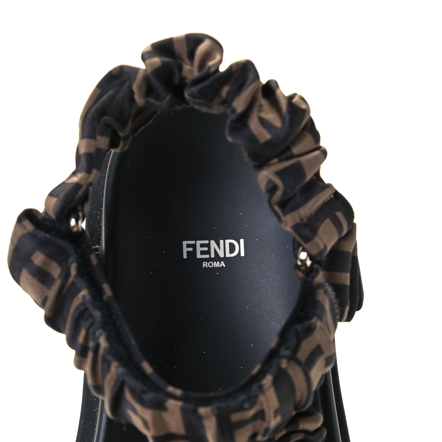 Fendi Satin FF Ruched Sandals 39 Tobacco Black 9 of 10