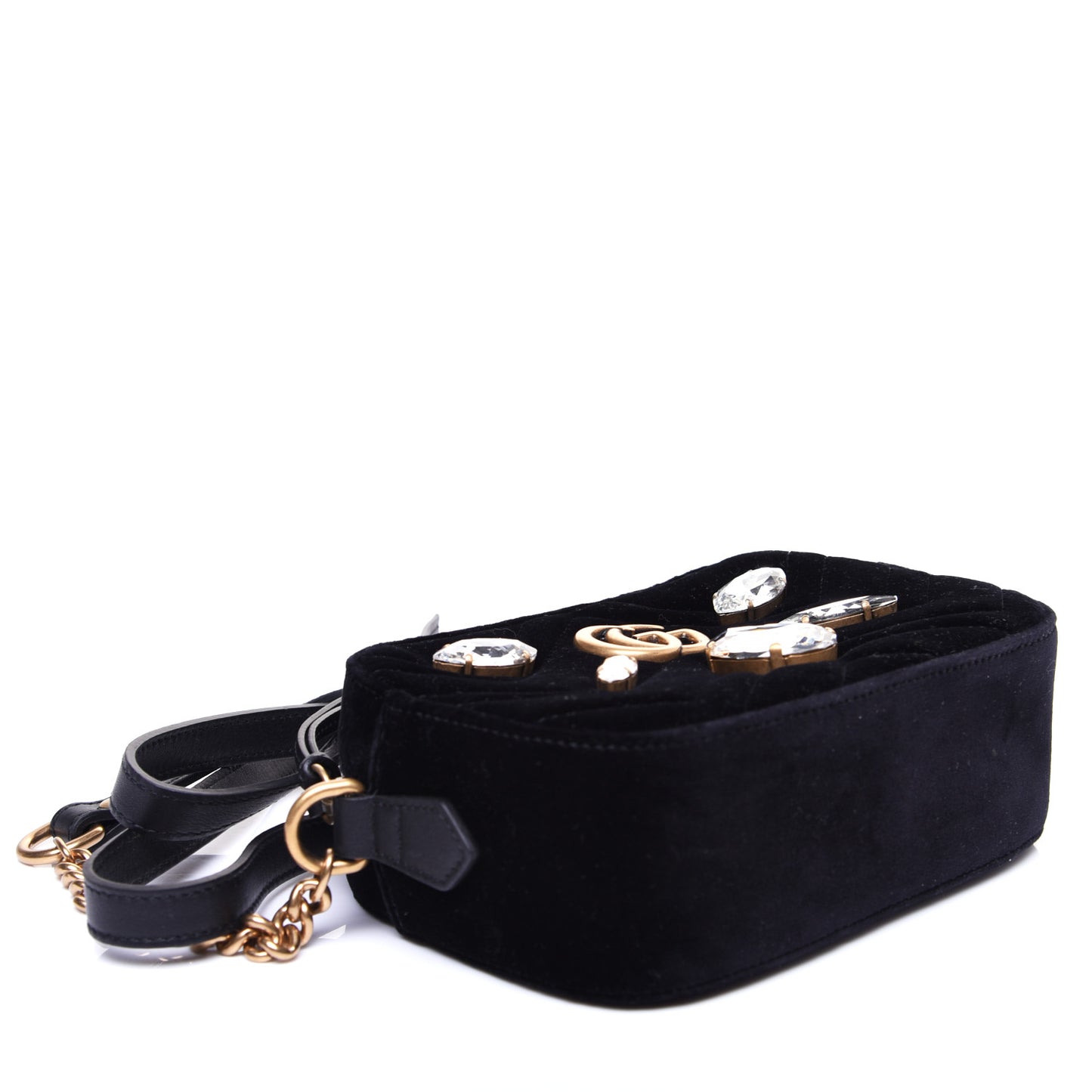 Velvet Matelasse Marquise Crystals Mini GG Marmont Chain Shoulder Bag Black