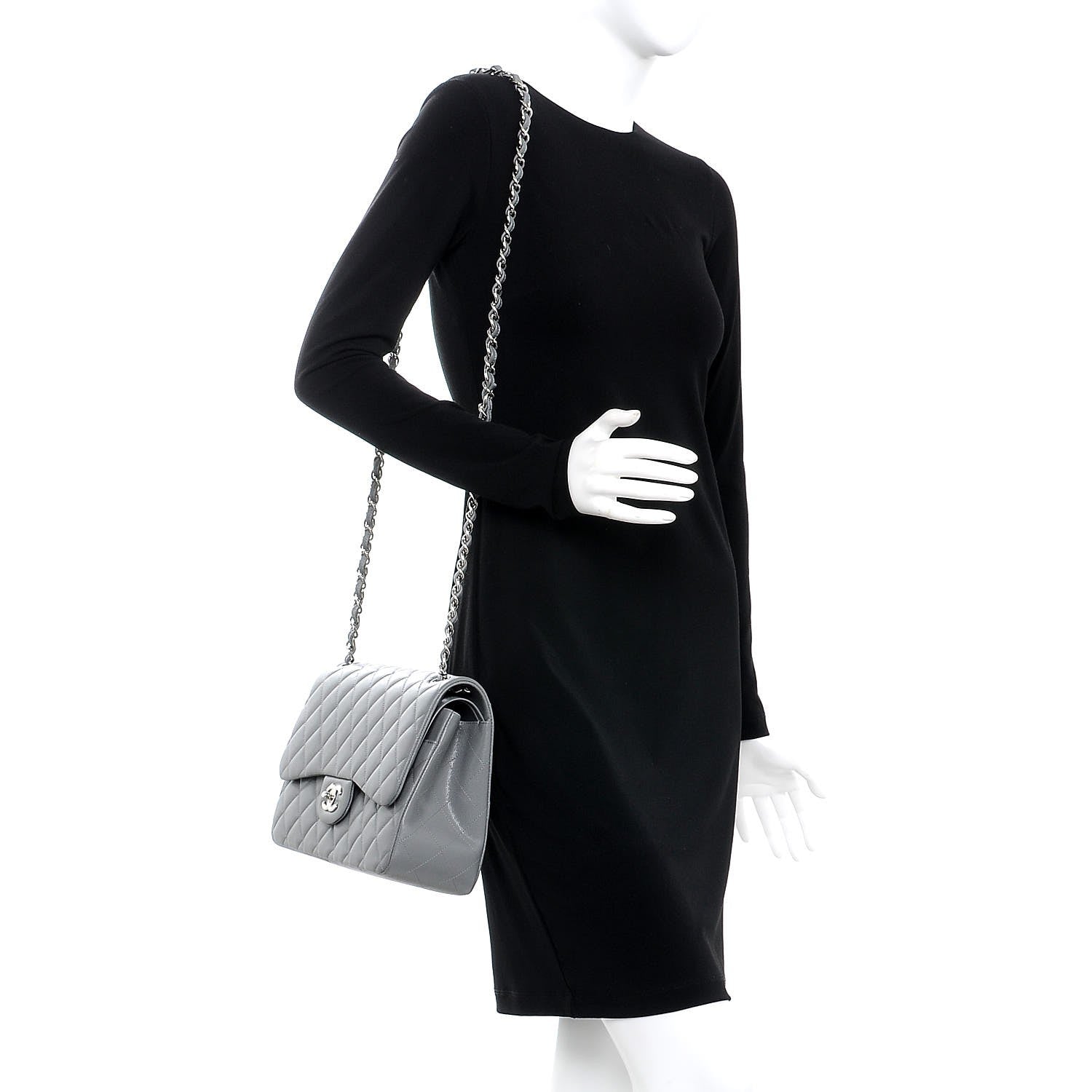 Chanel Caviar Quilted Jumbo Double Flap Grey 2 of 9
