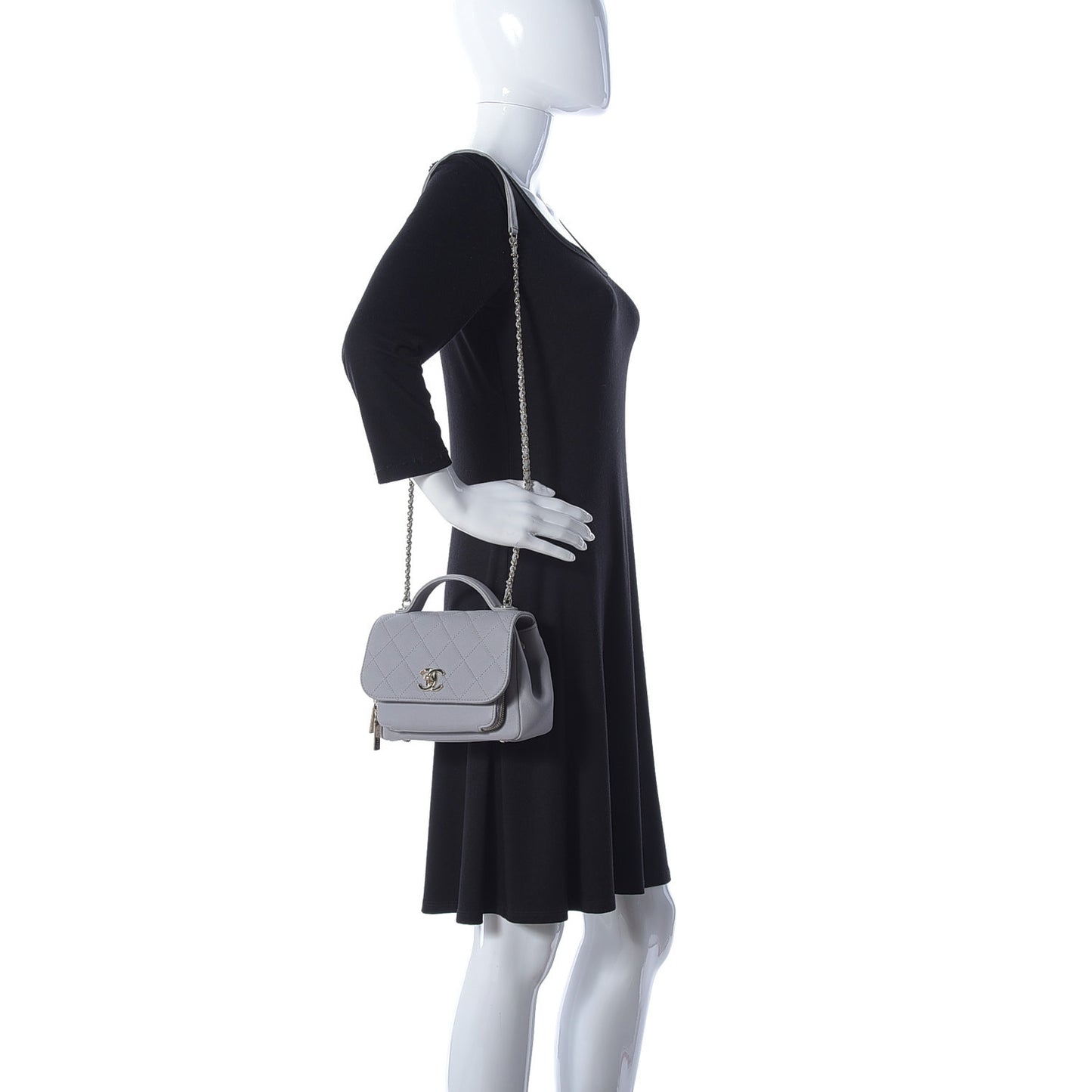 Caviar Quilted Small Business Affinity Flap Grey