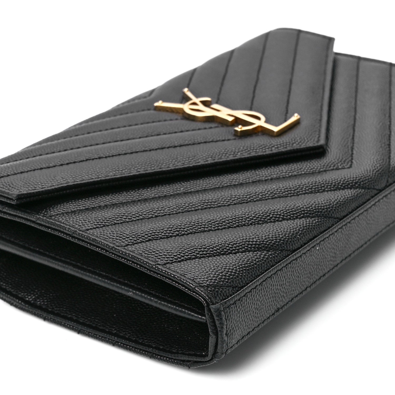 Saint Laurent Grain De Poudre Matelasse Chevron Monogram Chain Wallet Black 9 of 10