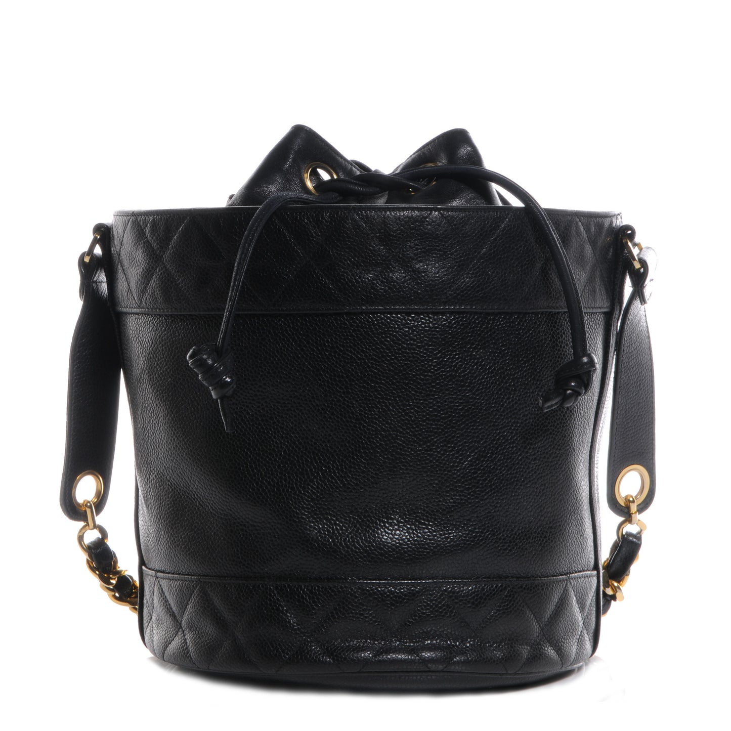 Caviar Drawstring Bucket Shoulder Bag Black