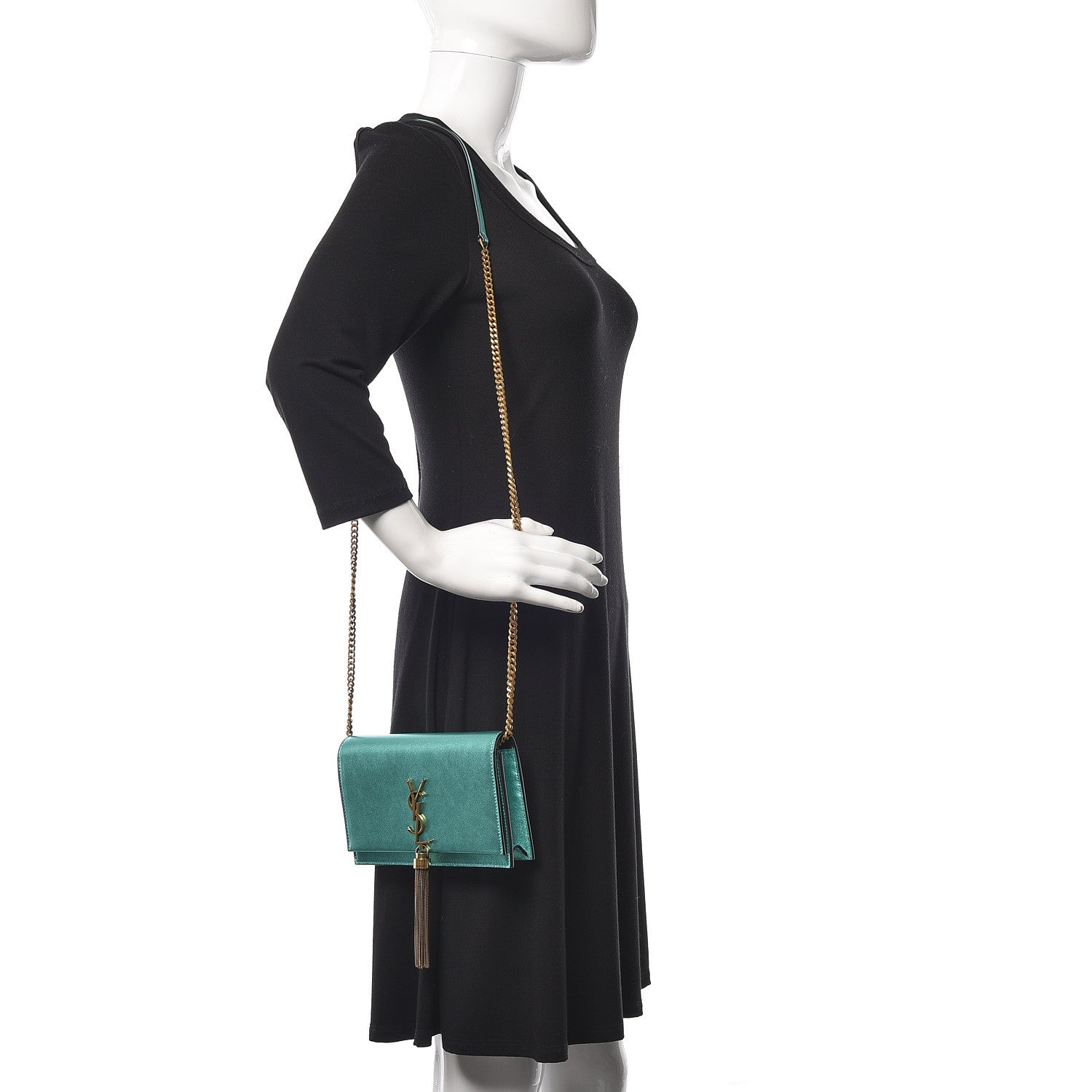 Saint Laurent Laminated Calfskin Classic Monogram Kate Tassel Chain Wallet Green 2 of 12