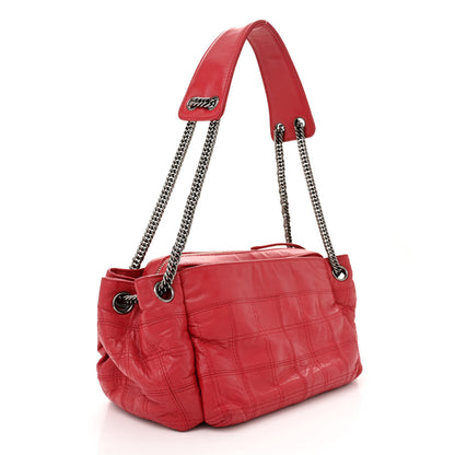 Chanel Lambskin Square Stitched Lax Accordion Hobo Red 3 of 13