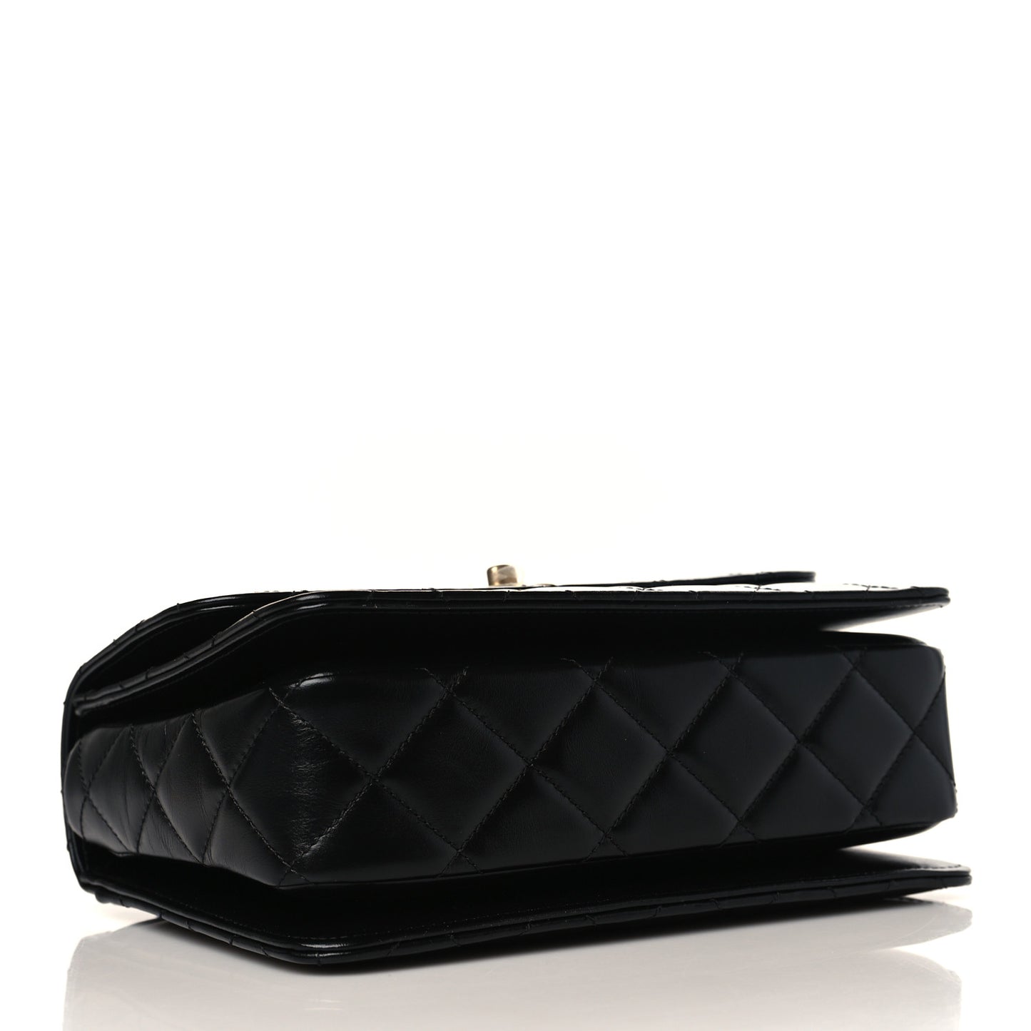 Shiny Calfskin Quilted Small Chain Top Handle Flap Black