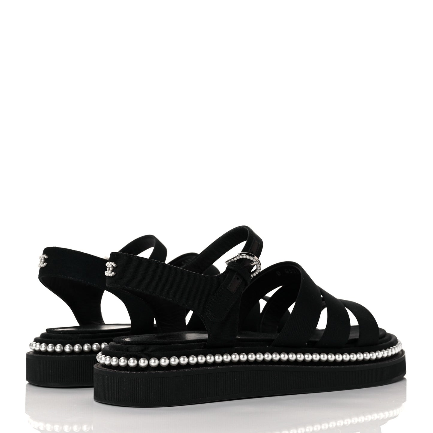 Grosgrain Pearl Flat Sandals 37 Black